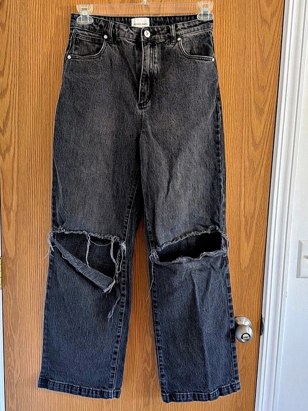 Abrand 94 High & Wide Jeans 90s Wide Leg High Waist Black Size 30 Distressed